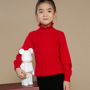 毛衣洋气纯色针织韩版秋冬童装加厚保暖套头女童红色羊绒衫中大童