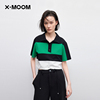 商场同款X--MOOM2023夏季复古色块拼接箱型短款短袖T恤女