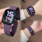 适用苹果手表带Apple watch9硅胶磁吸扣配壳iwatch876se2简约男女