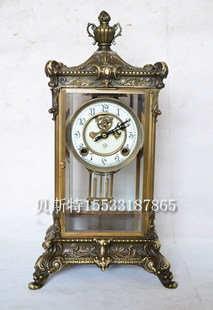 钟表 纯铜机械明卡轮 四明钟 仿古做旧座钟 欧式仿回流国外钟