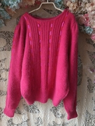2024玫红色蕾丝绸缎线甜美原单单品套头安哥拉长袖兔毛