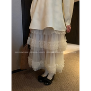 mona黑白色仙女气质设计感纱裙半身裙子女，小个子2023秋冬季