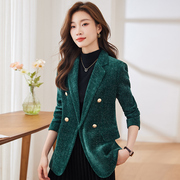 高级感金丝绒小西装外套，女2023秋冬时尚，韩版洋气长袖职业西服上衣