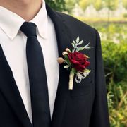 高端欧美婚礼胸花酒红色玫瑰，中式个性喜庆新郎新娘结婚装饰花