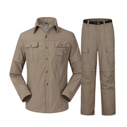 可拆卸长短袖两穿工装套装，t01-8821深灰军绿卡其色，七分裤来图定制