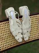 小码法式复古优雅简约镂空编织手工包头凉鞋