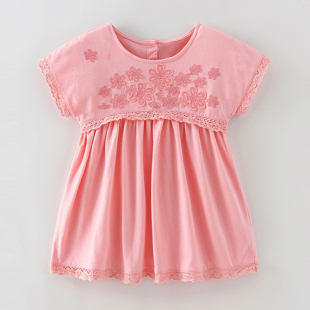 女童夏季粉红色短袖连衣裙宝宝夏装儿童蕾丝花边洋气公主裙子婴儿