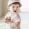 KIDSCLARA韩国婴儿T恤2024夏款女宝宝可爱粉色短袖条纹衫开肩扣子