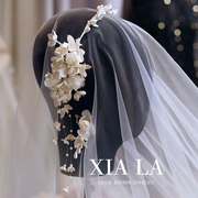 夏拉超仙韩式手工花瓣，吊坠新娘发箍头饰，套装婚纱礼服样片配饰