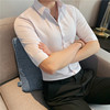 夏季纯色男士中袖衬衣短袖修身韩版潮流发型师7七分袖帅气衬衫