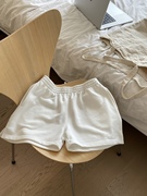 kakasa韩风白色短裤，纯色松紧腰，不透宽松白色裤子