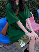 美式复古墨绿色短袖t恤女2024夏季oversize宽松半袖纯棉上衣ins潮