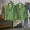 2.2斤绿色千鸟格西装领外套长袖通勤百搭上衣