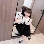 秋季长袖提花拼接款韩版洋派圆领花边裙子儿童中小童时髦洋装潮