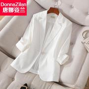 白色亚麻小西装外套女夏季薄款2024修身气质韩版休闲西服上衣