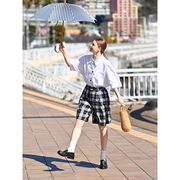 UNRETRO日系高腰黑白格纹短裤女学生夏季复古直筒格子休闲五分裤