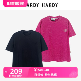 hardyhardy夏玫红(夏玫红)黑色，满烫字母logo短袖，t恤男女同款体恤上衣