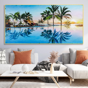 纯手绘现代简约抽象海景立体单幅有框风景卧室沙发客厅装饰品油画