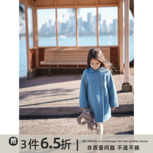 史豌豆(史豌豆)儿童双面羊绒，大衣2023秋冬定制色，女童洋气百搭毛呢外套