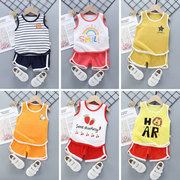 2024夏季儿童背心套装纯棉，男童女童套装，韩版宝宝无袖两件套棉