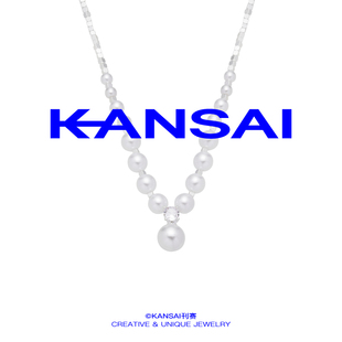 KANSAI方块碎银珍珠拼接项链女冷淡风法式个性搭配连衣裙轻奢配饰