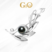 GiO珠宝 大溪地海水黑珍珠胸针925银正圆强光女精致优雅节日礼物