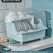 碗柜厨房碗筷收纳盒家用塑料，带盖双层置物架子，装碗碟盘子沥水碗架