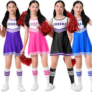 欧美跨境啦啦队服少儿五色啦啦操运动装足球宝贝连衣裙表演服套装