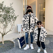 韩国母(韩国母)女装外套，2021中大童毛毛衣，韩版上衣羊糕绒秋冬季母子装