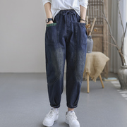 牛仔裤女2023年秋季新女士(新女士，)大码直筒，复古修身深蓝色女装长裤休闲裤