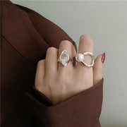 欧美ins风套装戒指几何不规则金属珍珠，镶水晶开口时尚气质指环女