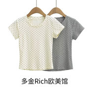 d657复古波点短袖t恤女2024夏季设计感韩系chic别致上衣潮