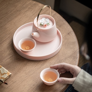 粉色捏花茶壶茶杯套装家用盖碗泡，茶壶功夫茶具ins女士轻奢办公用