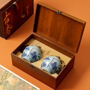 高档陶瓷罐半斤明前龙井茶叶包装盒子西湖礼盒装绿茶木质礼盒空盒