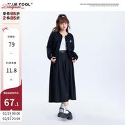 蓝池bluepool胖mm学院风针织开衫，女春季修身显瘦大码黑色毛衣外套