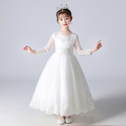 花童装白色蕾丝女长款公主网纱裙子连衣裙晚礼服B类儿童礼服