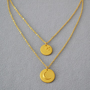 欧美小众设计复古文艺星星月亮金币，双层叠戴项链(戴项链)毛衣链