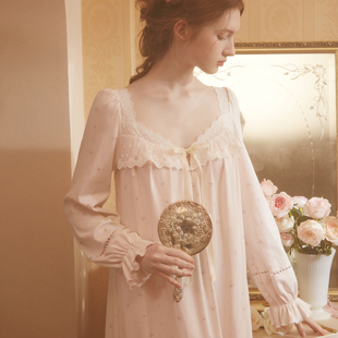 rosetree宫廷风睡裙，女春秋款纯棉长袖，长款复古公主性感睡衣连衣裙