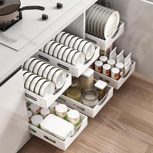 碗碟收纳架厨房抽屉分隔橱柜内置放碗盘子抽拉式置物架碗架沥水架