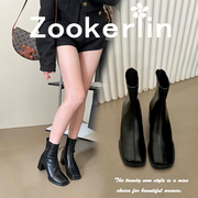 zookerlin高跟马丁靴女款甜酷韩系小踝靴春秋单靴粗跟瘦瘦秋短靴