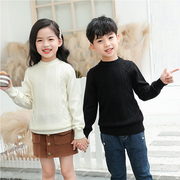 男童女童白色圆领套头毛衣中大童儿童宝宝黑色韩版针织羊毛衫线衣