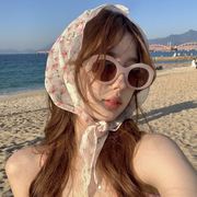 法式田园风头巾女包头蕾丝，三角巾头饰氛围感碎花发带沙滩海边拍照