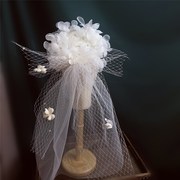 新娘结婚造型头纱帽纱，白色花朵婚礼头花，影楼写真礼服头饰拍照