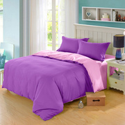 浪漫仙子贡缎纯色双色全棉床上四件套，床单式床笠式紫加粉
