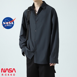 NASA联名冰丝长袖衬衫男夏季薄款休闲衬衣高级感商务痞帅男装外套