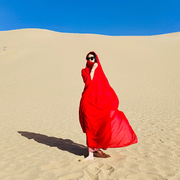 大西北沙漠青海旅游红色拍照披肩女春夏防晒民族风棉麻围巾大纱巾