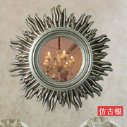 美式太阳镜子壁挂玄关镜太阳壁炉装饰镜背景墙面创意欧式复古壁饰