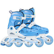 雄风儿童套装溜冰鞋，368直排轮一体支架蓝粉俱乐部标准轮滑鞋