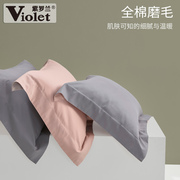 紫罗兰Aa类100支全棉磨毛素色枕套纯棉冬季保暖枕头套枕芯套一对