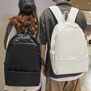 质感pu皮双肩包男大容量，纯色百搭高中大学生书包，女旅行电脑背包潮
